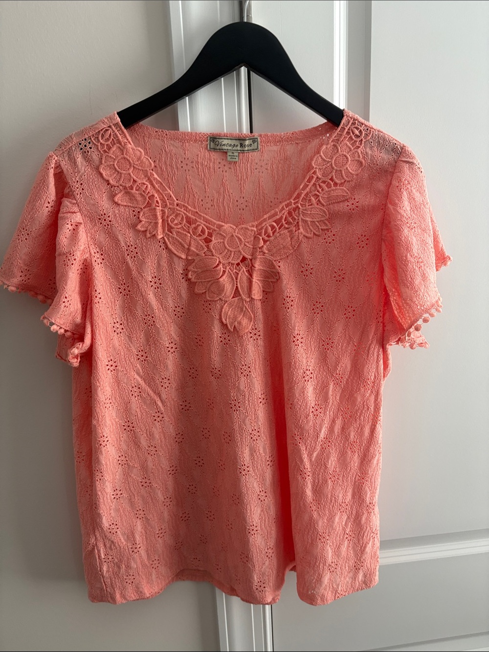 Vintage Rose Coral Lace-Accent Women’s Blouse